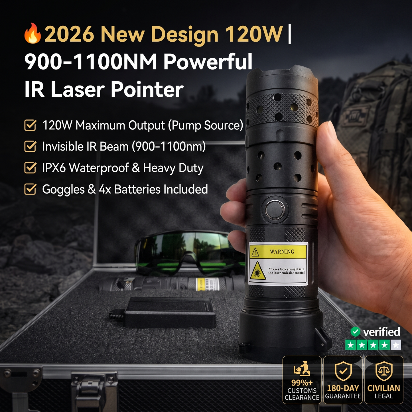 🔥2026 New Design 120W 900-1100NM Powerful IR Laser Pointer